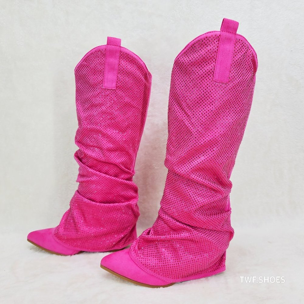 Mata Shoes Hot Pink Slouchy Perforated Heeled Boots